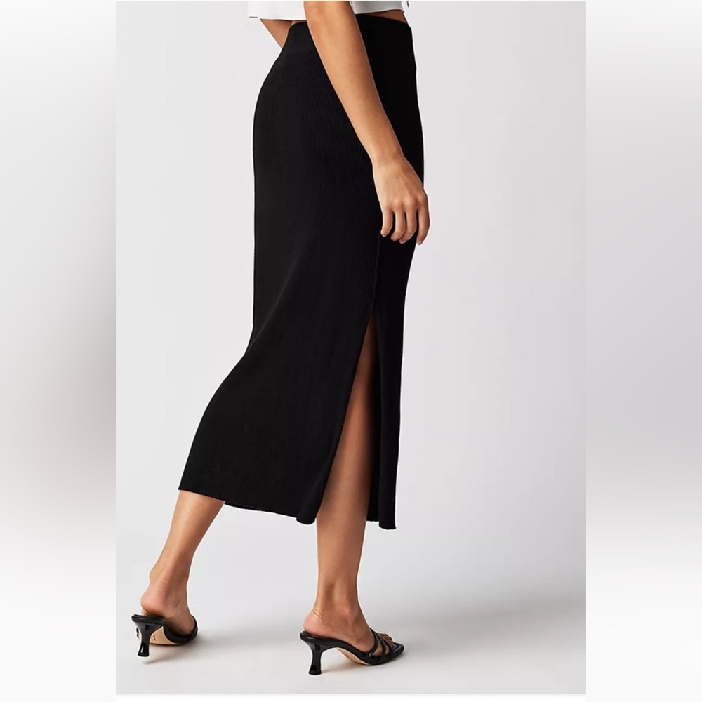 Free People Golden Hour Black Ribbed Sweater Midi Skirt with Side Slit - Picture 11 of 12